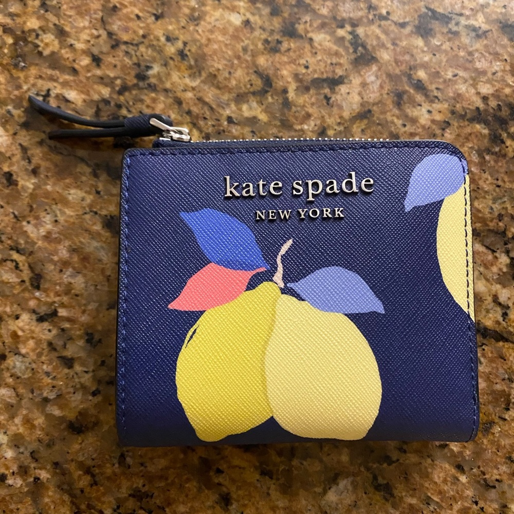 Kate Spade Blue Wallet with Lemon and Leaf Design